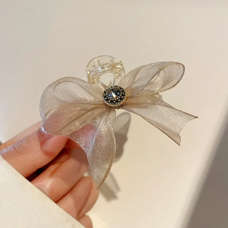 Korean Elegant Mesh Bow Hair Clip Simple Hairpin Cute Sweet Side Bangs Hairpin Temperament Forehead Clip Headdress Duckbill Clip