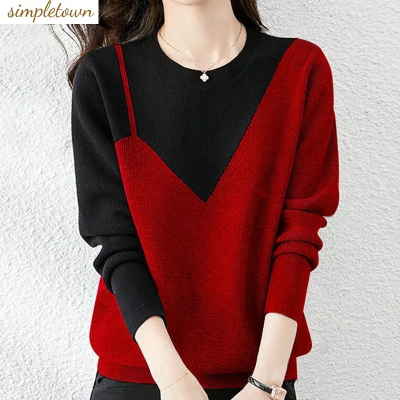 

2023 New Autumn/Winter Fashion Age Reducing Knitted Sweaters Contrast Colored Western Loose and Elegant Women's Top