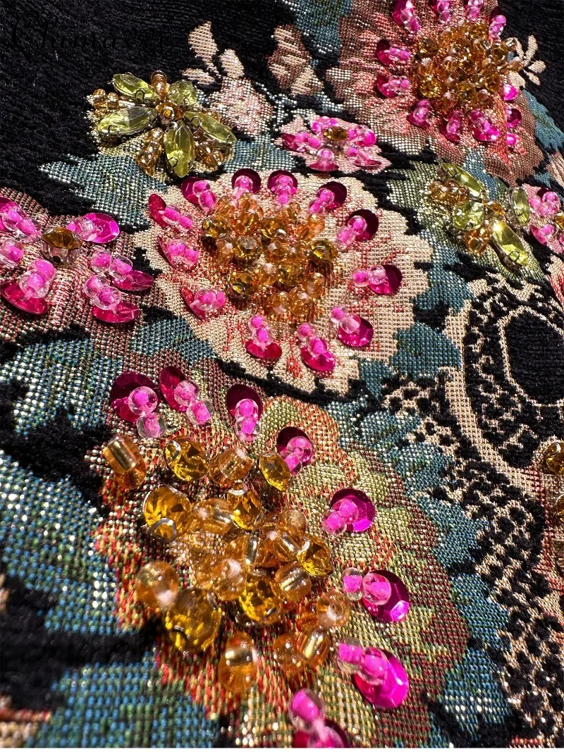 高級レトロビーズ刺繍豪華ミドル丈ジャカードコート レディース 2025秋冬新作 ファッション ゆったりエレガントトレンチコート