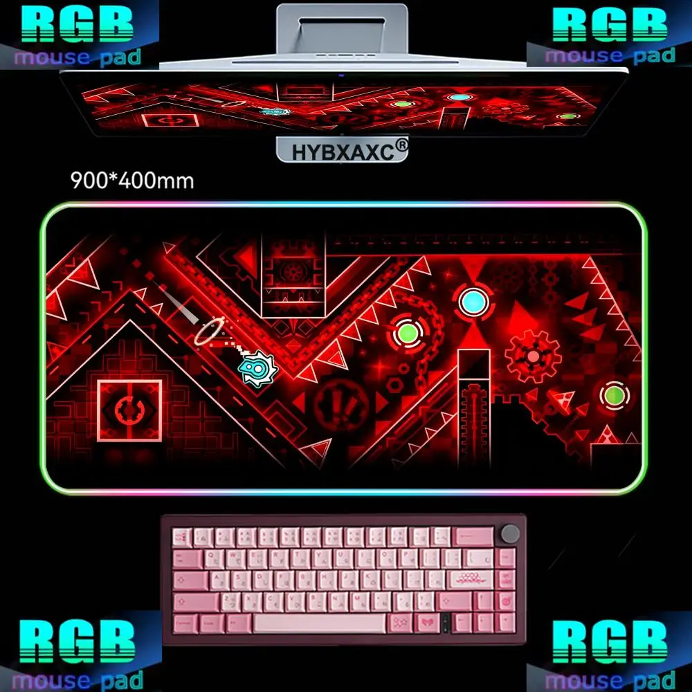 

RGB E-sports Cool Mouse Pad Geometry Dash Gaming Desk Mat Laptop Carpet PC Cabinet Large HYBXAXC Accessories Computer XXLTable