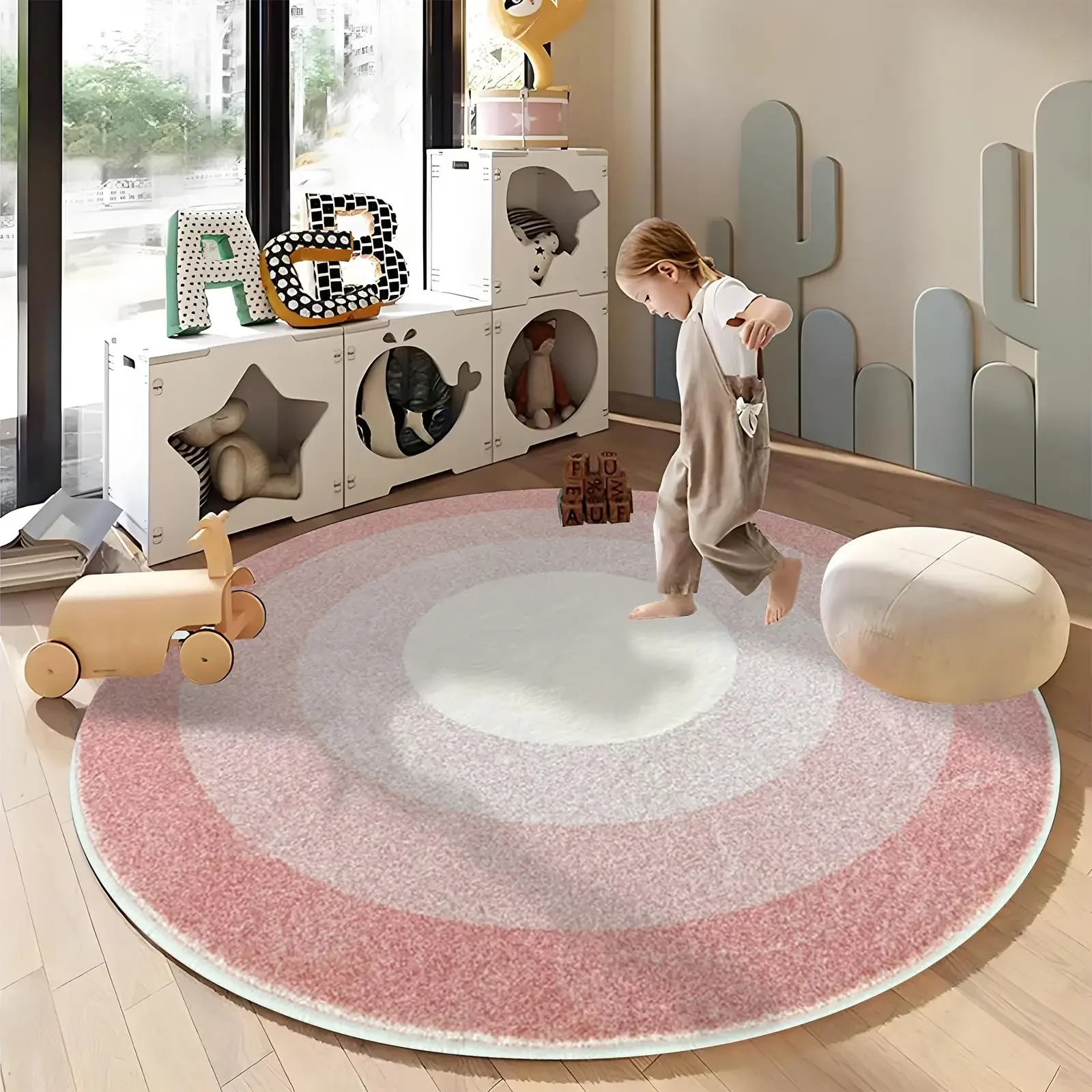 Soft Fluffy Mats Round Washable Ombre Rug Gradient Pink Abstract Area Rugs for Bedroom Girls Fuzzy Carpet