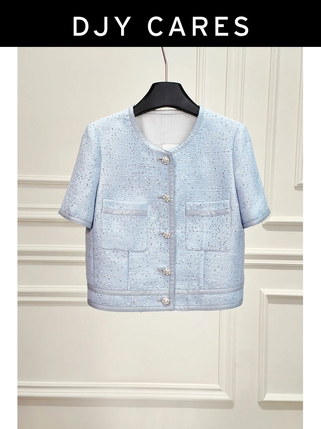 New Refreshing white blue short sleeved jacket+minimalist shorts set big size