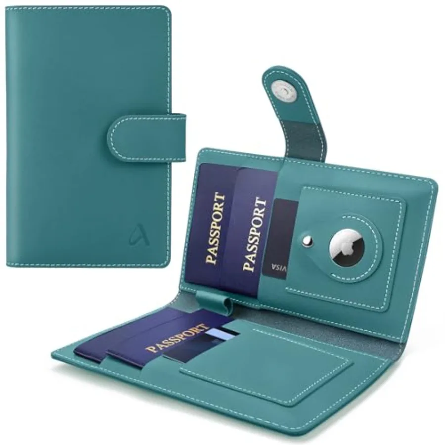 

Family Passport Holder for Women and Men, RFID Blocking Passport Wallet with AirTag Slot, Genuine Leather Passport Cover Family