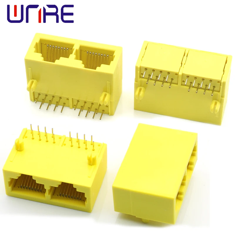 5Pcs RJ45-59-1X2 Full Plastic Yellow Without Light Crystal Head Unshielded Network Socket Connector Interface