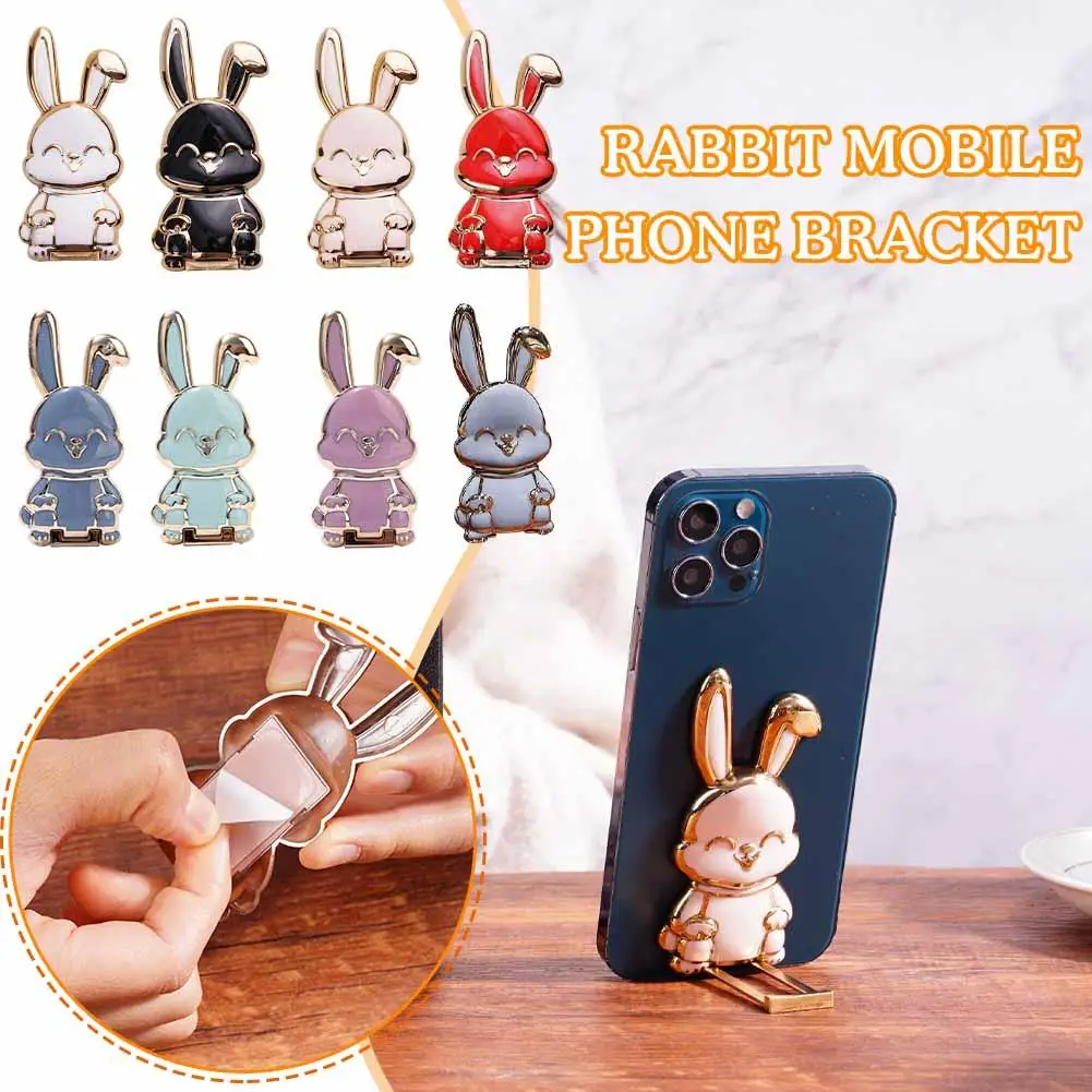 Cute Rabbit Mobile Phone Holder 3D Electroplating Rabbit Bracket Phone Cases Foldable Design Universal Mobile Phone Finger Stand