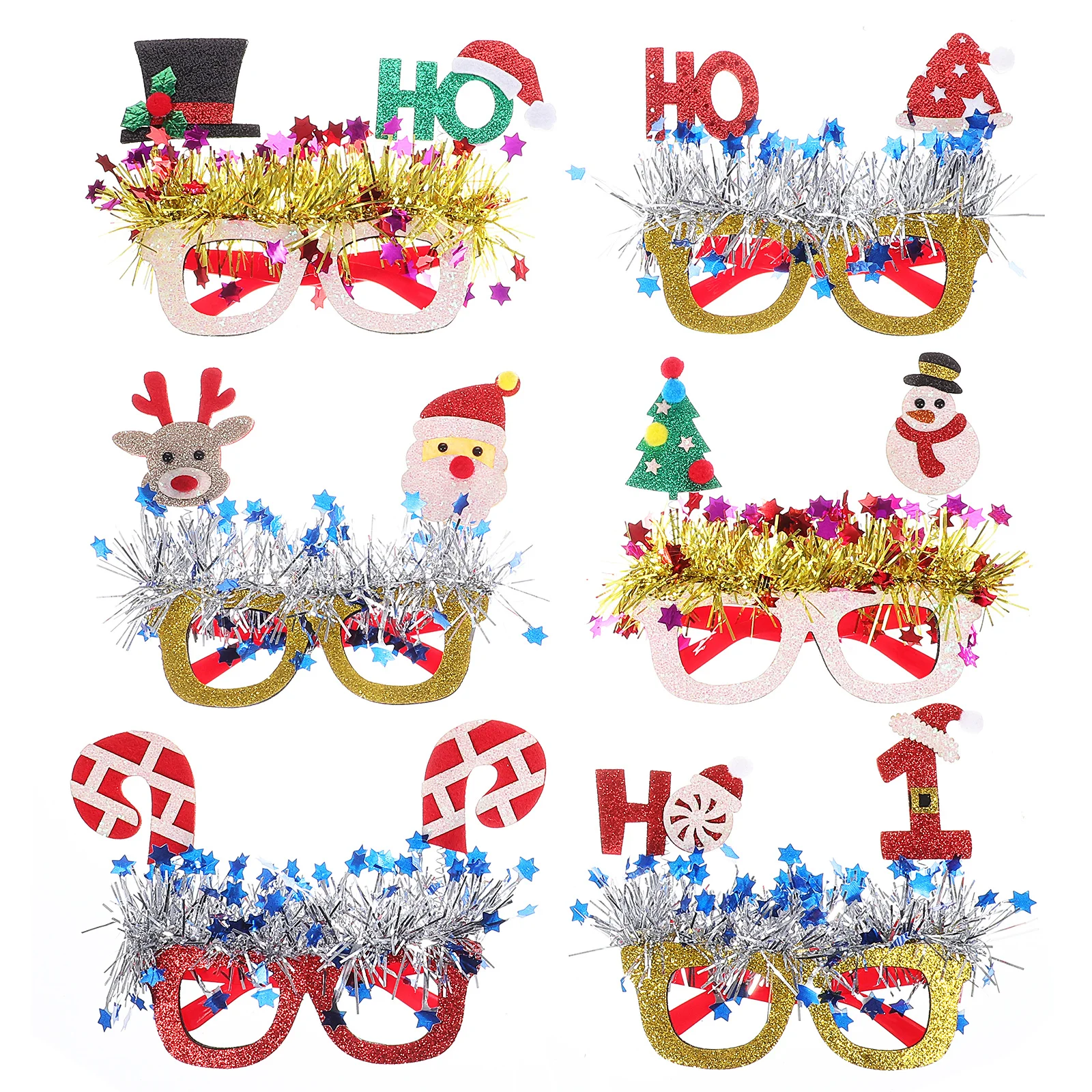 

6Pairs Novelty Party Glasses Christmas Glitter Eyewear Fun Frames for Holiday Festivals Role Play Decoration Supplies