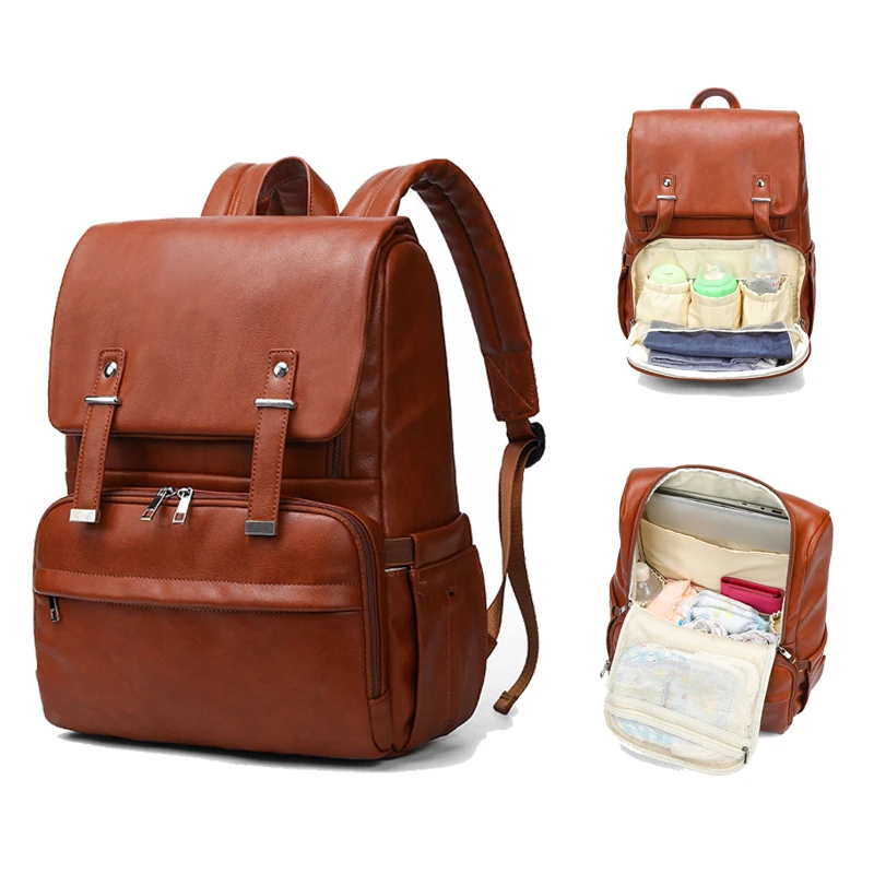 PU Leather Baby Nappy Diaper Bag Maternity Backpack Baby Care Maternity Bags Outdoor Travel Stroller Bags with Changing Pad