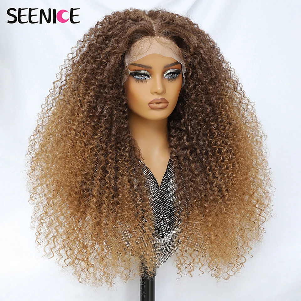 

Fluffy Ombre T-Part Kinky Curly Synthetic Lace Front Wig 13x5x1.5 Long Ginger Blue Black Lace Curly Wig for Daily Party Cosplay