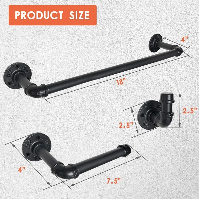 Industrial Pipe Bathroom Towel Holder Set, Rustic Farmhouse Black Towel Rack Kit Wall Mounted, Bath Accessories Hardware