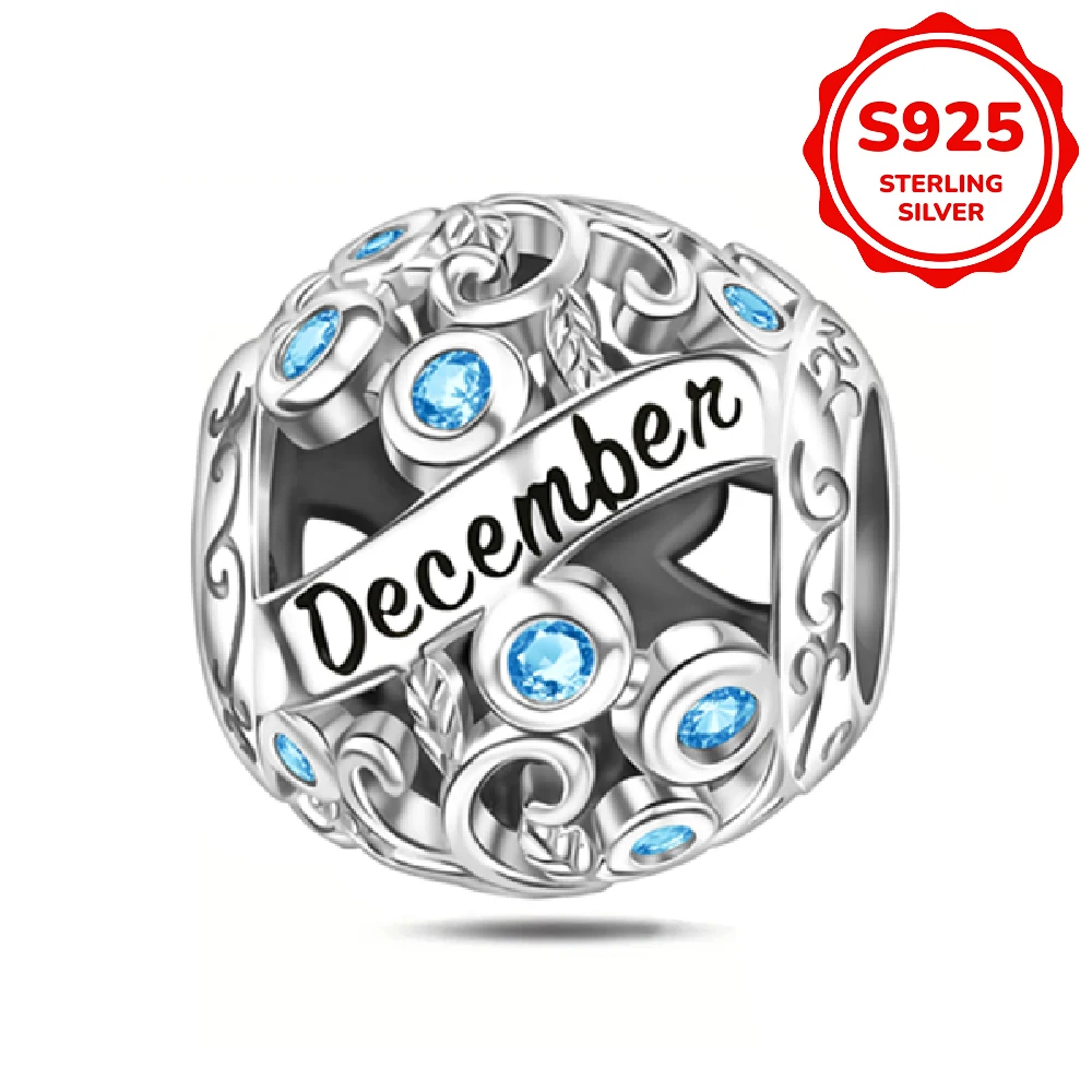 925 sterling silver pendant, birthstone, December beads, compatible with original bracelet, men's and women's DIY jewelry gift