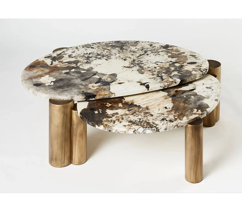 Modern Design Minimalist Polished Marble Stone Coffee Table Set for Interior Decor