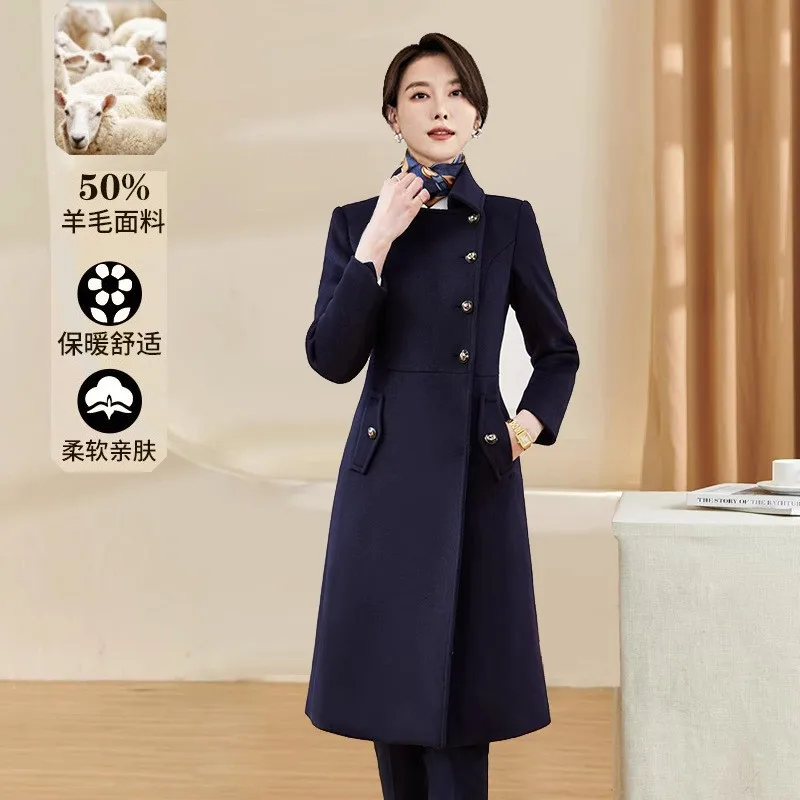 

Professional woolen coat women's autumn and winter new thickened uniform high-end wool coat case field customer service welcome