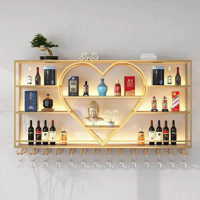 Restaurant wall-mounted wine rack Bar counter Wine cabinet Wrought iron industrial style Bar display rack Wall-mounted commercia