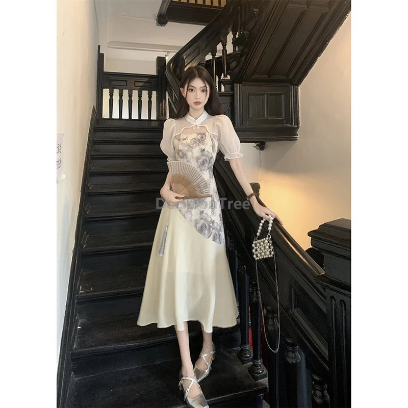 فستان تشيباو الصيني المحسن العصري لعام 2025، حبر عتيق مطبوع، مزاج أنيق من تشيباو، شيونغسام #5