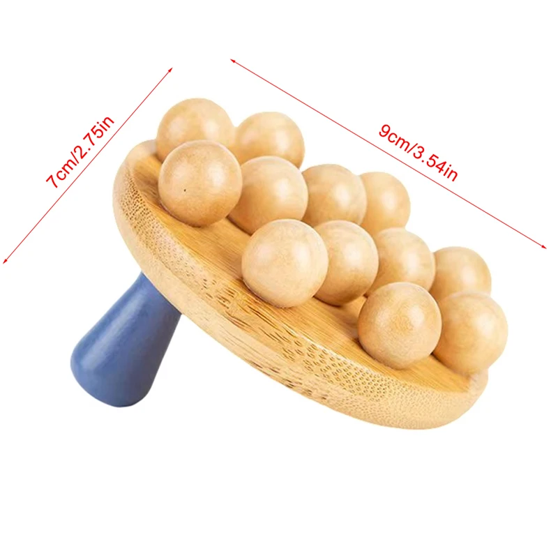 Handheld Gua Sha Massagem Escova, Madeira Natural, Cintura, Perna, Corpo, Raspagem Meridiano, Terapia SPA, Anti Celulite, Ferramenta de Relaxamento, 12 Beads