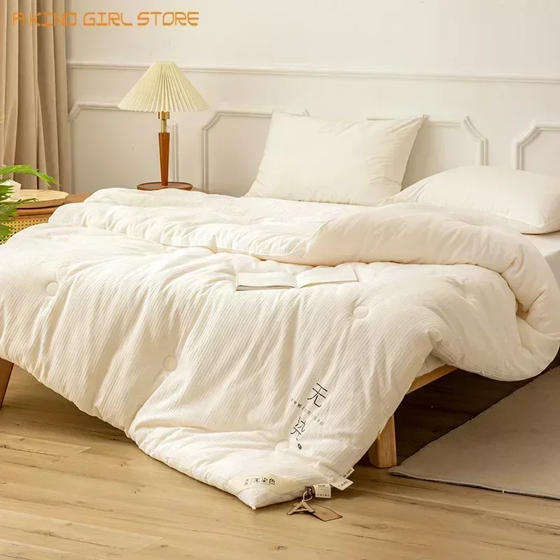 Knitted Cotton Comforter Soybean Fiber Quilt Warm White Four Seasons Single Double Duvet Soft Twin Queen King Bedding