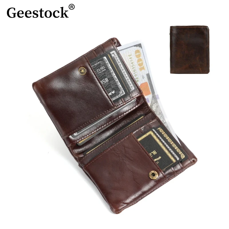 Men Card Holder Geestock Men's Wallet RFID Credit Card ID Short Wallet Fashion Multi Card Retro Cowhide Coin Purse Casual Wallet