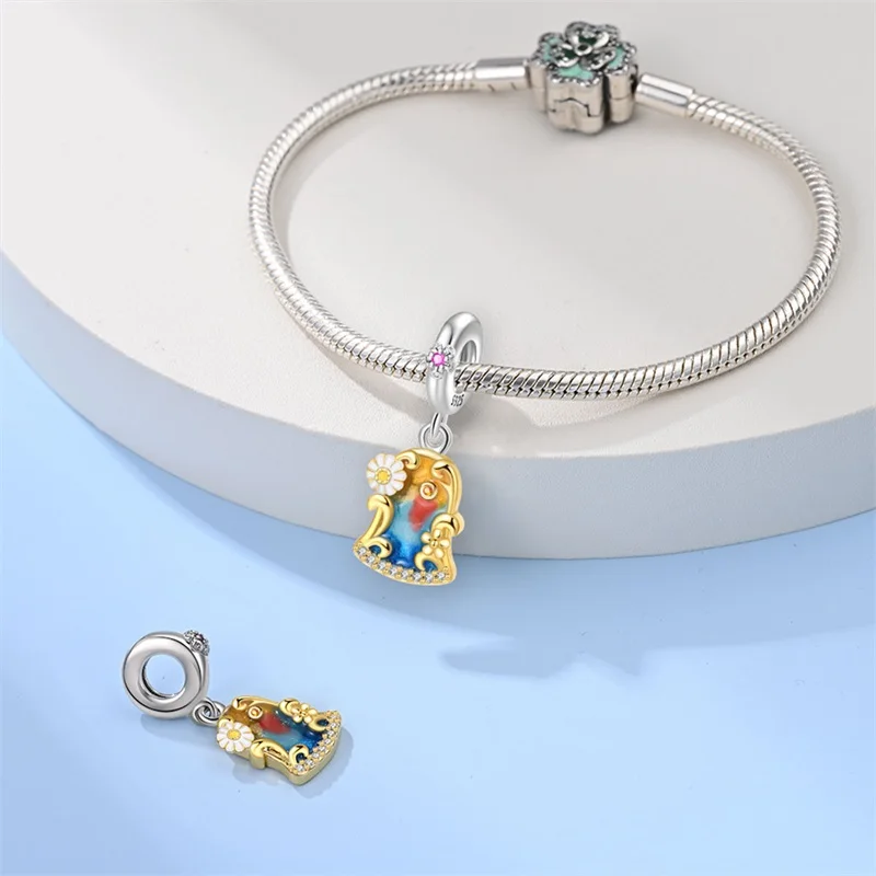 925 Sterling Silver Sunrise Oil Painting Charms Beads Zircon Dangle Fit 3mm Original Bracelet DIY Women Party Jewelry Gifts