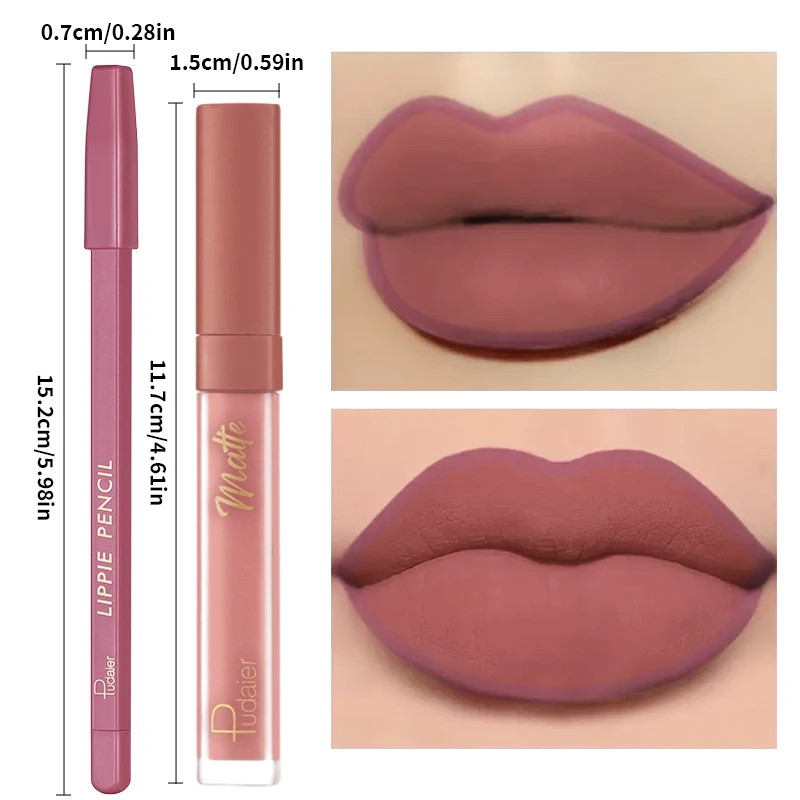 Pudaier Matte Lippenstift- und Lipliner-Set – Langlebige, wasserfeste, nicht klebrige Formel, die sich reibungslos für ein Perfekt gleitet