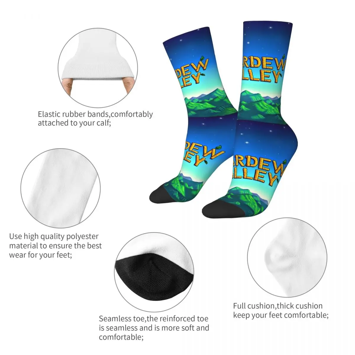 Fashion Stardew Valley Logo Sports Socks Farming RPG Game Polyester Crew Socks for Unisex