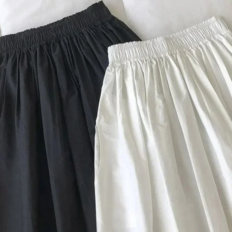 Y2K witte miidi rok vintage geplooide lange rok voor vrouw effen kleur elegante hoge taille een lijn vrouw engel rokken