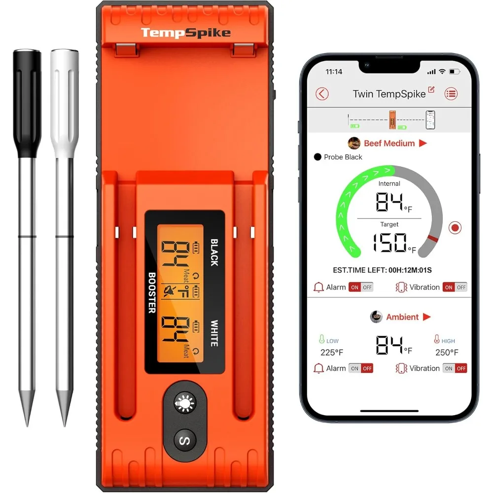 

Twin TempSpike Wireless Meat Thermometer with 2 Meat Probes, 500FT Bluetooth Meat Thermometer with LCD-Enhanced Booster