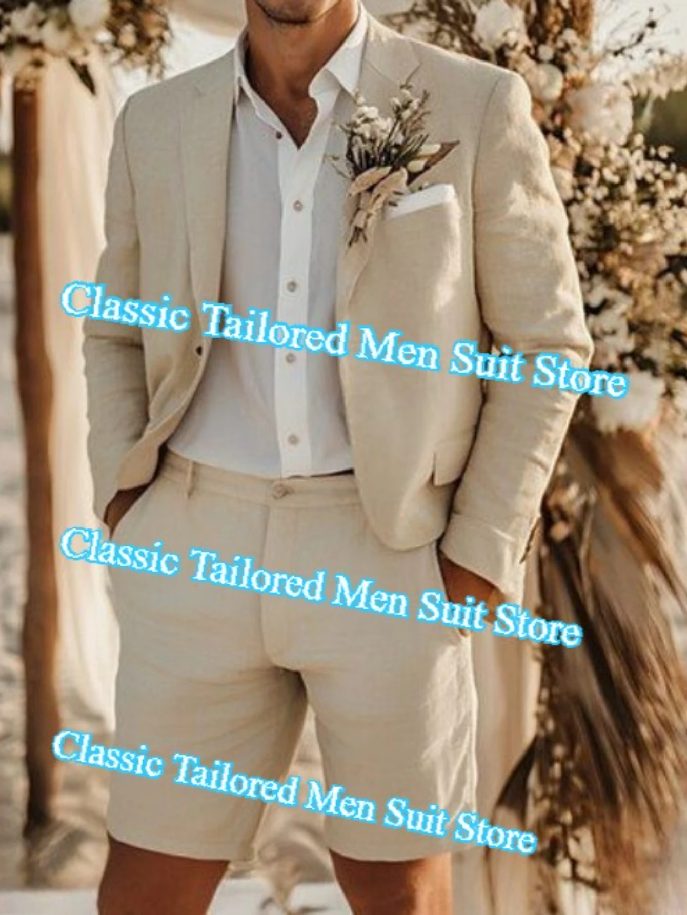 

Costume Homme 2 Piece Linen Men Suits 2025 Groom Tuxedo for Wedding Groomsman Summer Beach Male Suit (Jacket+ Short Pants)