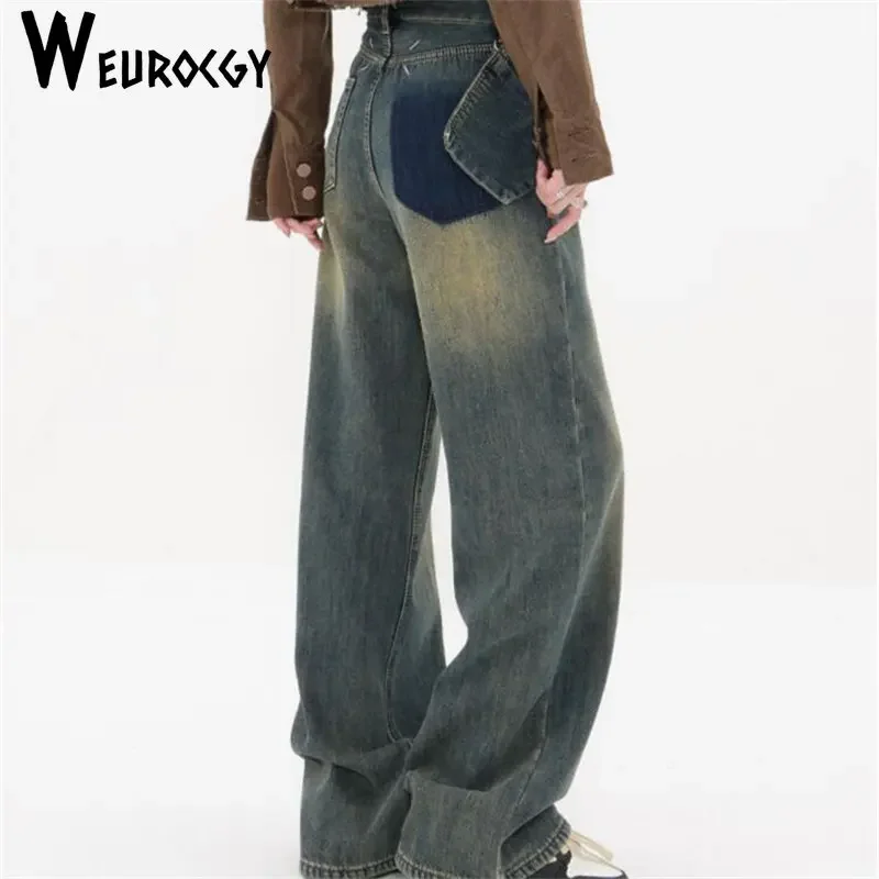 design vintage streetwear y2k baggy jeans Women\'s denim cargo pants women high waist ripped pocktes wide leg new jeans woman