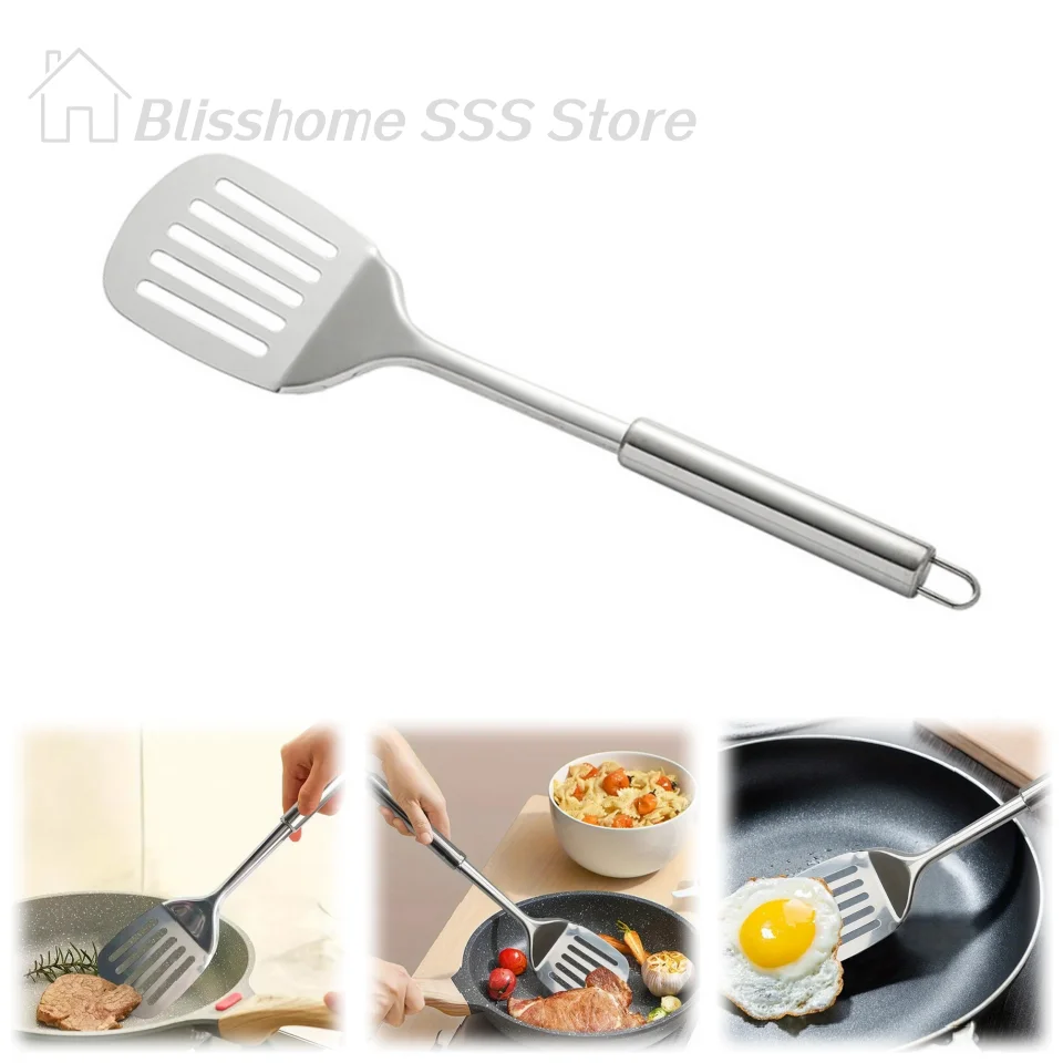 【S】1Pc Stainless Steel Slotted Turner Kitchen Cooking Spatula Saute Steak Burger Butter Tool Kitchen Utensils Cookware