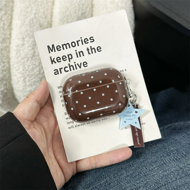 Retro Blue Brown Circular Dot Star Pendant Glossy Earphone Case Cover for AirPods 1 2 3 4 Pro 2 Pro 3 Shockproof Protective Case