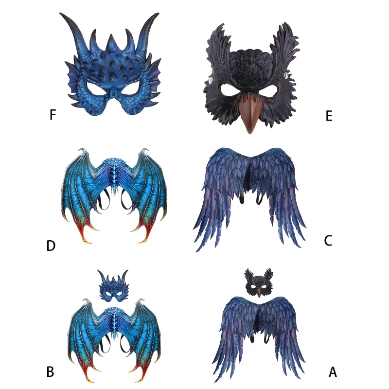 Owl Mask Dragon Wings Set Wing Men Women Stage Costume Cute Gift for Kids Party Animal Cospty  Accessories Carnival Gift