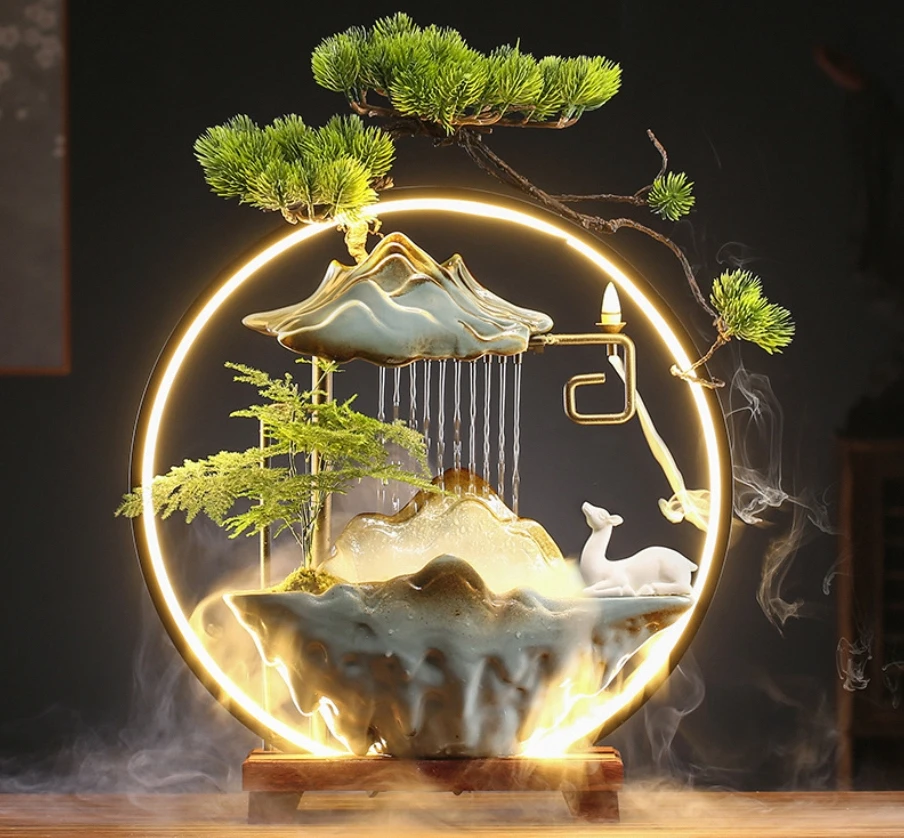 Criativo religioso escritório decoração de mesa fluxo para trás queimador de incenso fortuna-recicção umidificador difusor de aromaterapia