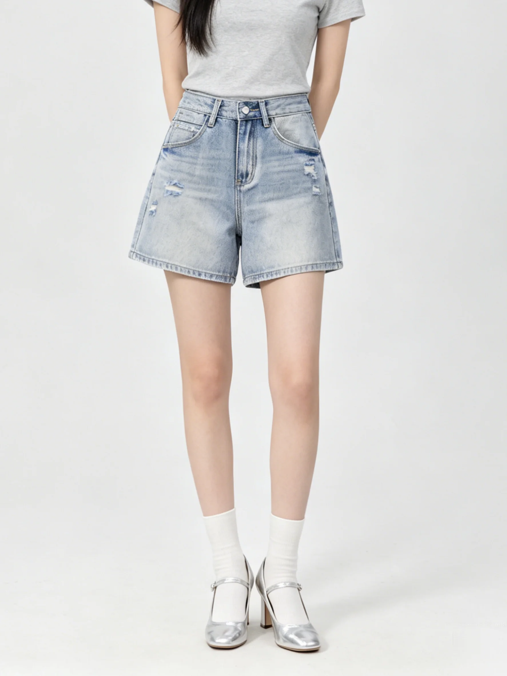 

High Waist Wide Leg Blue Denim Shorts Korean Style Loose Fit Summer Casual Jeans Shorts Versatile Slimming Hot Pants