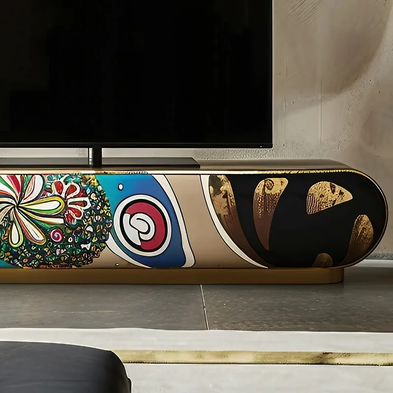 Light Luxury Style TV Cabinet Original Design Villa Living Room Pop Art Colorful Cabinet