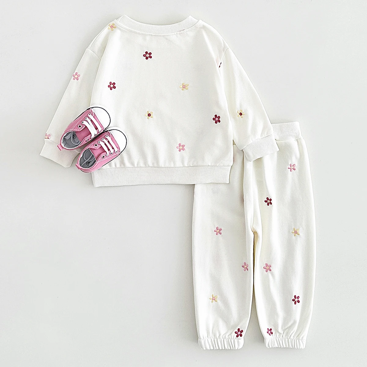 Baby Clothes Warm Autumn Set Winter Warm Pure Cotton Basic Clothes Flower Embroidery Split Two-Piece Set Baby Girls Homewear