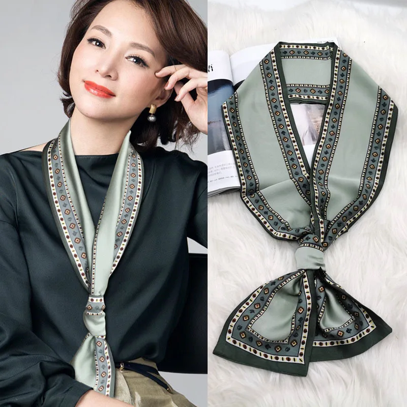 جديد صغير طويل وشاح حريري المرأة التعادل حقيبة عقال الحصان الطباعة هيرباند الأوشحة الكورية نمط منديل الشريط العلامة التجارية الفاخرة