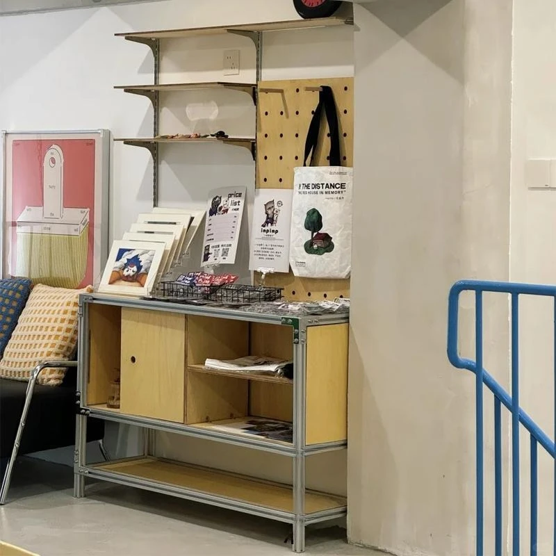 

Simple modern bookshelf birch multi-layer board bookcase storage cabinet aluminum profile shelf hole board integrated display