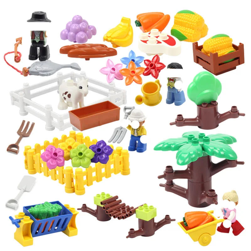 Compatible Bricks Farm Big Building Blocks Plant Decoration Accessories Fence Trees Grass Fruit Set Children Assemble Toys Gift