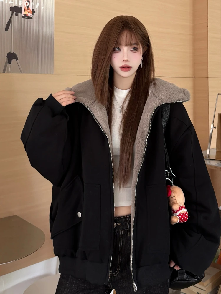 

Double-Sided Wear American Sle Hoodie Jaet Winter Warm Cotton Coat with Mountain Eagle And Doberman Pinscher Ears