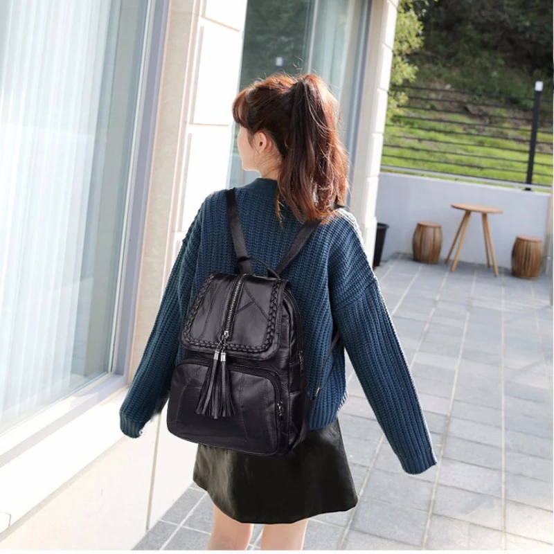 New Fashion Leisure Women\'s Simple Backpack Travel Soft Pu Leather Handbag Shoulder Bags for Women Girls School Bag