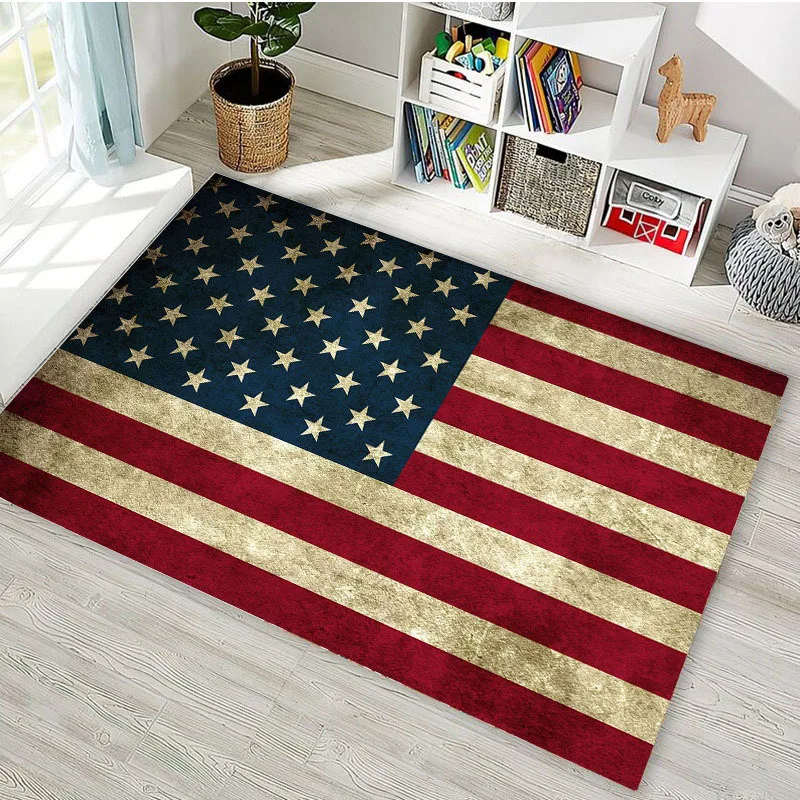 VIKAMA Vintage Distressed American Flag Entrance Mat Gold‑textured Stars And Stripes Print Non‑slip Durable Front‑door Floor Rug