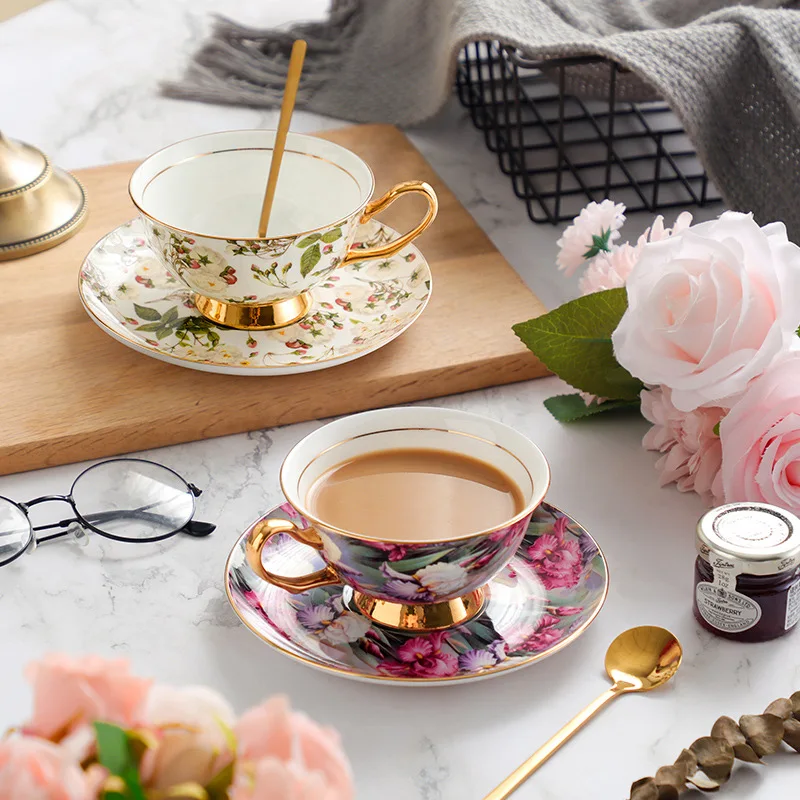 

High-Grade Bone China Coffee Tea Cup and Saucer Set Gift Box Package Premium Ceramic Water Cup Perfect Gift for Special