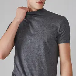 Men T-shirt Slim Fit Half High Collar Summer Shirt Casual Short Sleeve Tee Shirt Solid Color Elastic Pullover Shirt For Daily