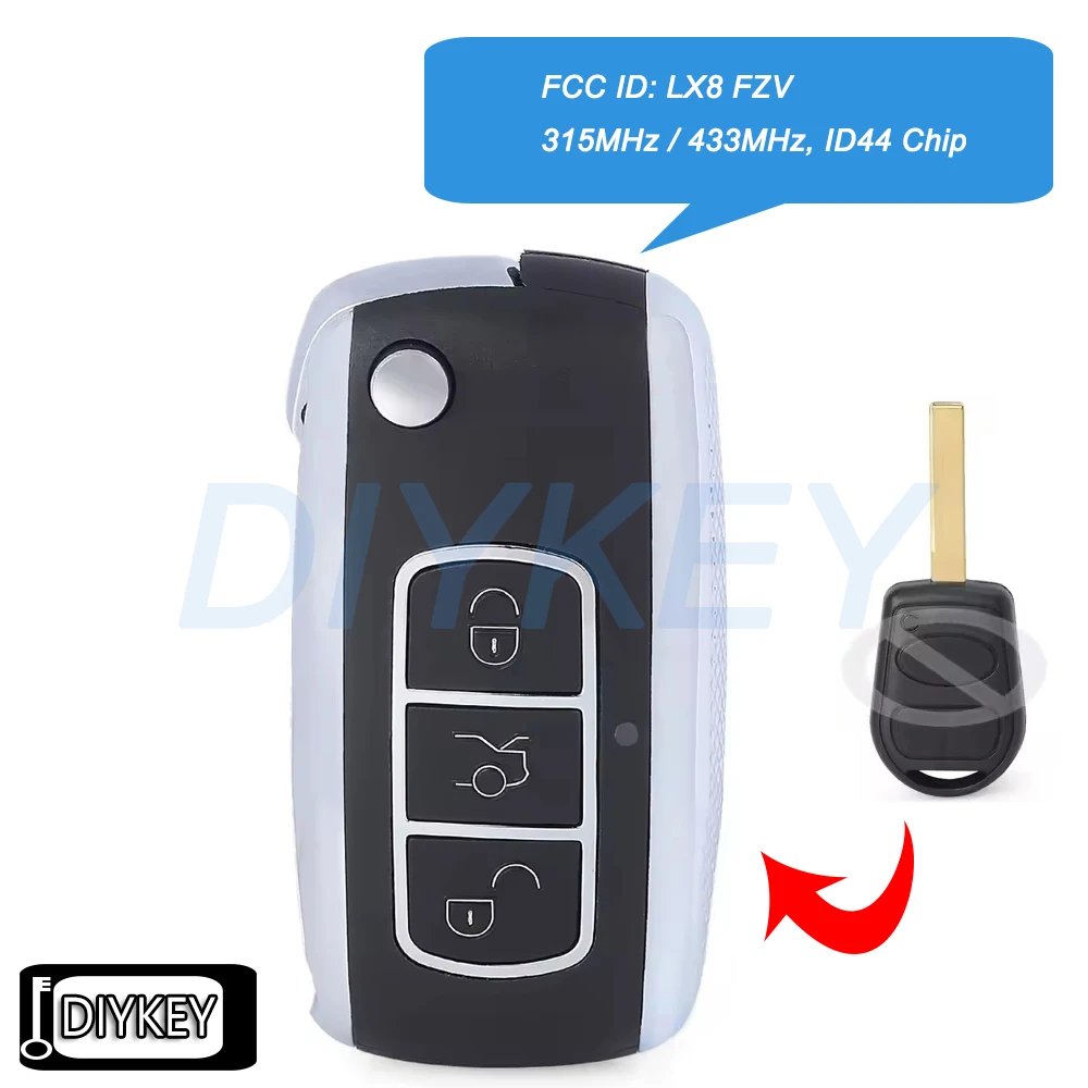

Модернизированный флип-брелок с дистанционным управлением, чип ID44 315 МГц/433 МГц для Land Rover Range Rover L322 VOGUE HSE 2002-2008 FCC ID: LX8 FZV