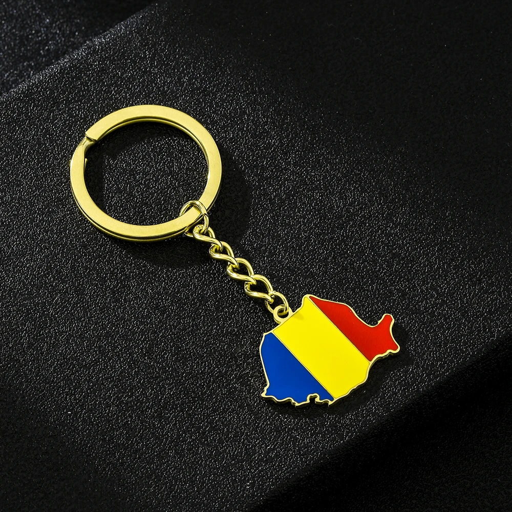 Fashion Romania Map Flag Key Chain Stainless Steel Men Women Key Ring Pendant Jewelry Gift