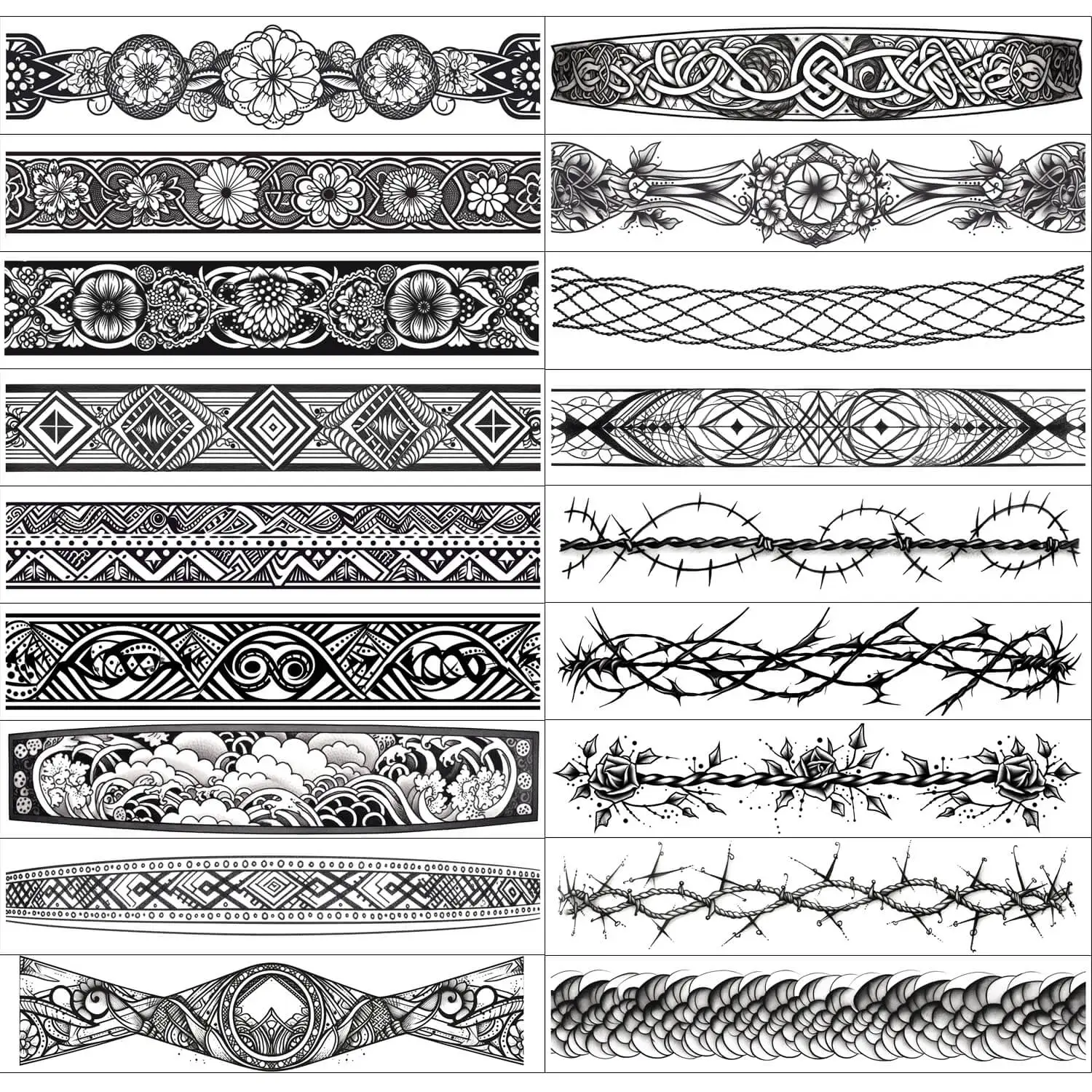 GLARYYEARS Arm Band tatuaggio temporaneo-confezione da 18 tatuaggi finti in stile Super lungo, realistico e Boho, tribù di bracciali a lunga durata