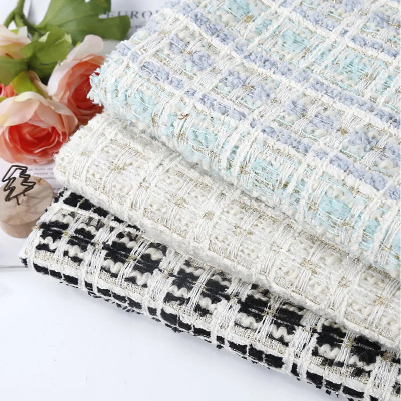 Black and White Stripe Gold Wire Yarn-dyed Tweed Fabric For Women Autumn Jacket Dress Suits Coat DIY Cloth Sewing Material