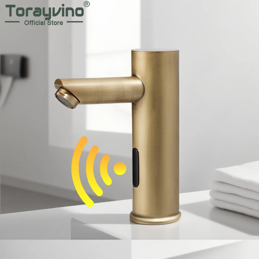Torayvino Antique Brass Bathroom Faucet smart touchless Antique brass faucet taps body full brass copper Sink mixer Water Tap