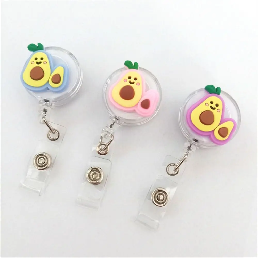Silicone Fruits Badge Holder Avocado Easy Pull Buckle ID Card Nurse Badge Reel Work Card Name Tag Retractable Badge Holder