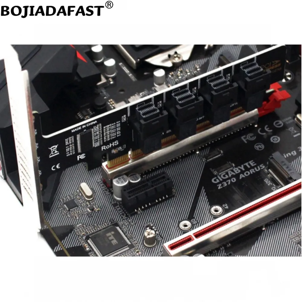 4 * Mini SAS SFF-8643 to PCI-E 4.0 16X Adapter Expansion Riser Card For U2 NVME SSD MB Support PCIe x4x4x4x4 Bifurcation